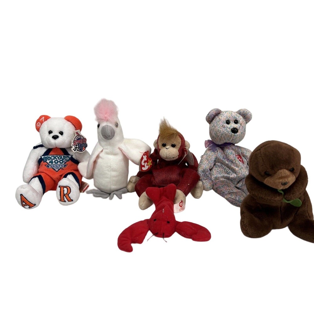 Ty Beanie Babies Kuku Cockatoo Bird White rare retired lot of 6